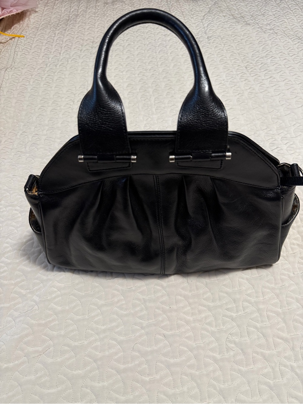 Vintage Latico Black Full-Grain Leather Pleated Satchel Handbag Like New